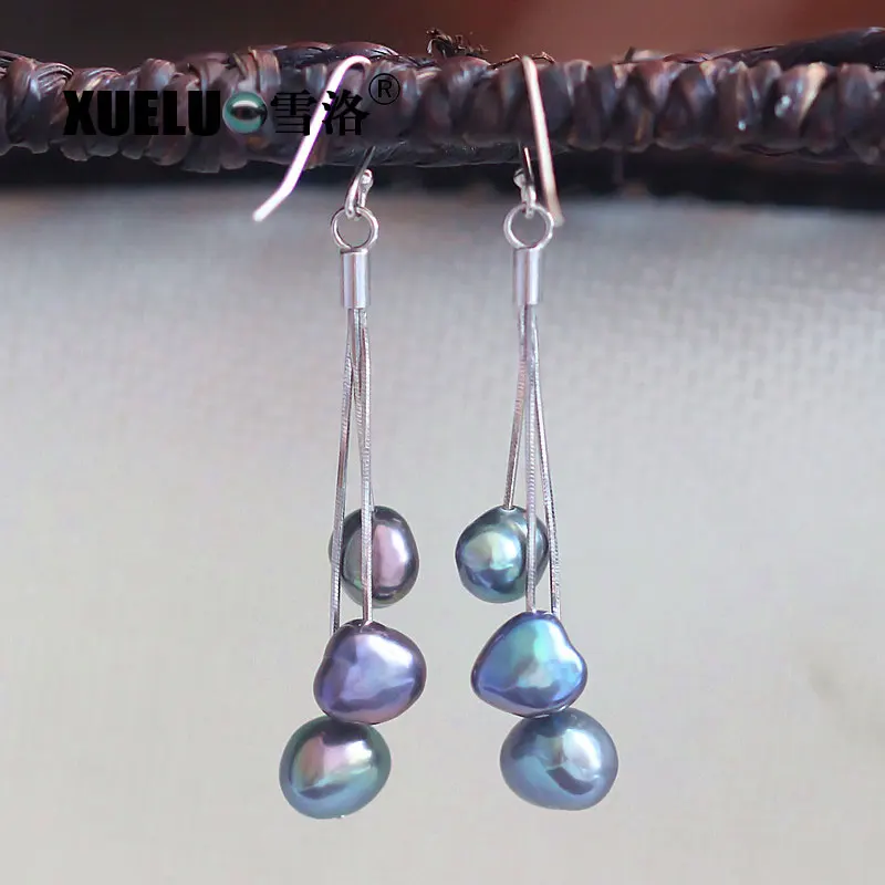 XUELUO 2019 Fashion 925 Sterling Silver Natural Real Cultured Fresh water Black Baroque Pearl Earrings | Украшения и аксессуары