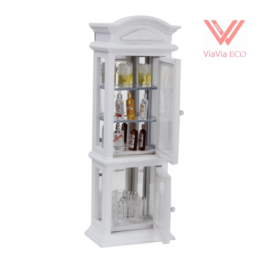 1:12 Миниатюрный белый деревянный шкаф для кукольного домика прозрачное витринное