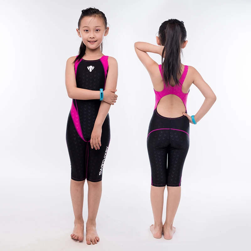 HXBY Professional Competition Swimsuit For Girls One Piece Swimwear Women Knee Women's Swimsuits Swimming Suit Girl Child | Спорт и