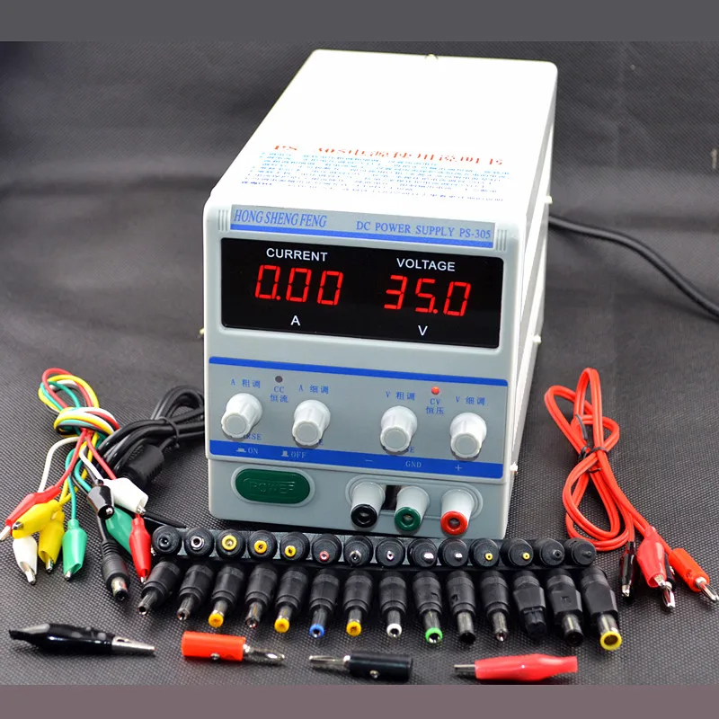

PS305 Mini Switching Regulated Adjustable DC Power Supply 30v 5a Lab Programmable +38 pcs Connector for Laptop Repair DC Jack