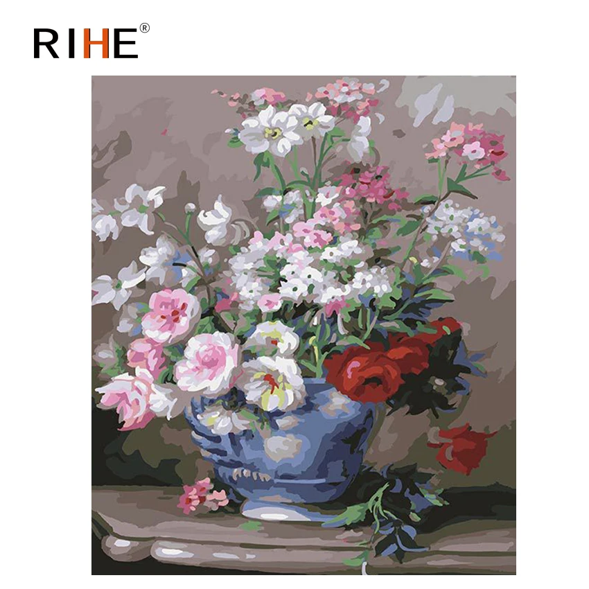 RIHE Rose Bloom Diy Краска для рисования по номеру Масляная на холсте Ручная ed Цветочная