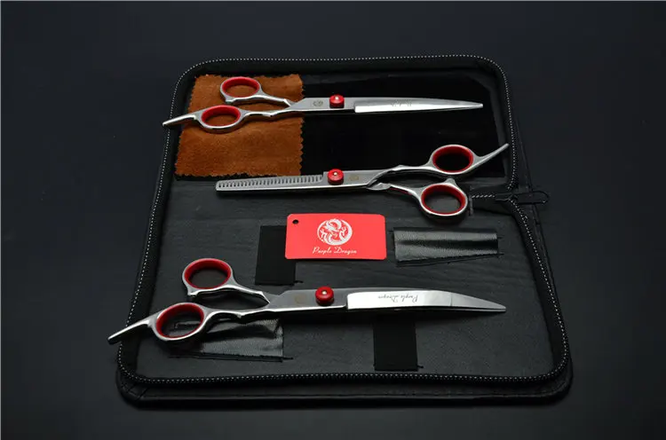 3 шт. костюм 7,0 ''19,5 см Домашние животные Профессиональные Парикмахерские ножницы+ истончение ножницы+ вниз изогнутые ножницы Z3001 - Цвет: Red Screw 1 Set