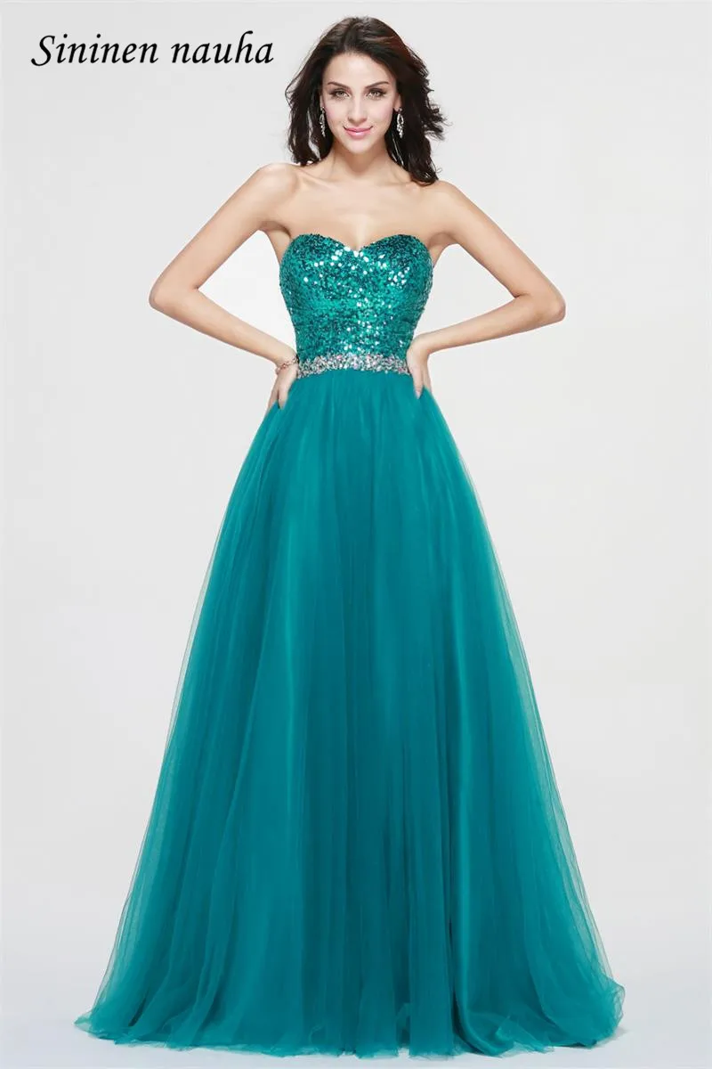 

Simple Long Evening Dresses Sequin Beaded A Line Tulle Plus Size Party Prom Formal Dress Vestidos De Festa Robe De Soiree 15
