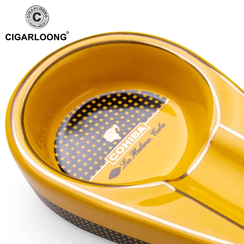 COHIBA аксессуары для сигар керамическая пепельница для сигар один держатель для сигары круглый Ash слот 4 цвета желтый сигарета Табак пепельница подарочной коробке