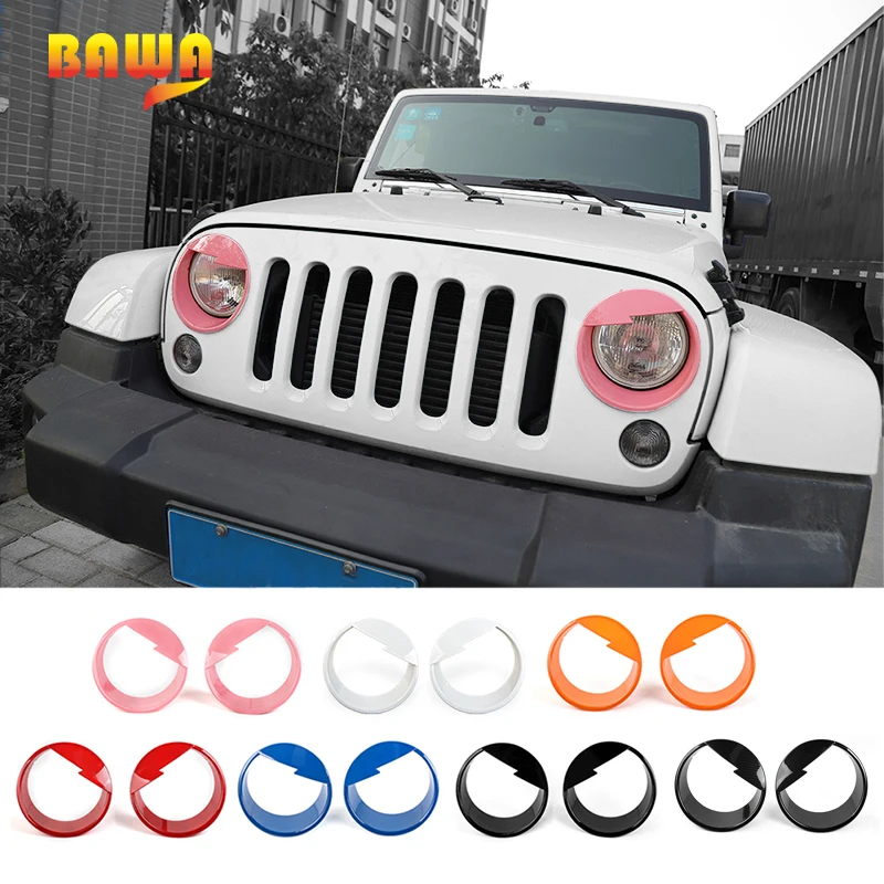 

BAWA Headlight Bezels Cover Trim Matte for Jeep Wrangler JK 2007-2017 ABS Car Front Headlight Lamp Cover Decoration