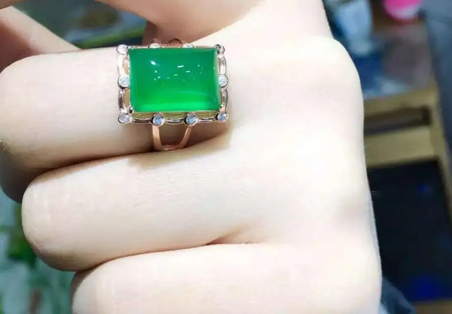 

Natural green chalcedony two sets of green chalcedony pendant 925 silver inlaid rose gold and white gold color optional
