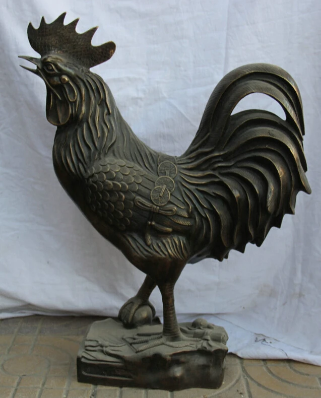 

song voge gem S1794 24" Chinese Bronze animal Wealth Zodiac Year Rooster Cock ball sculpture Statue