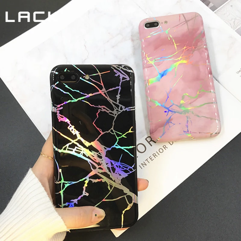 LACK Fashion Laser Marble Texture Phone Case For iphone 6 6S 7 8 Plus Soft IMD Mobile Back Cover Coque Funda |