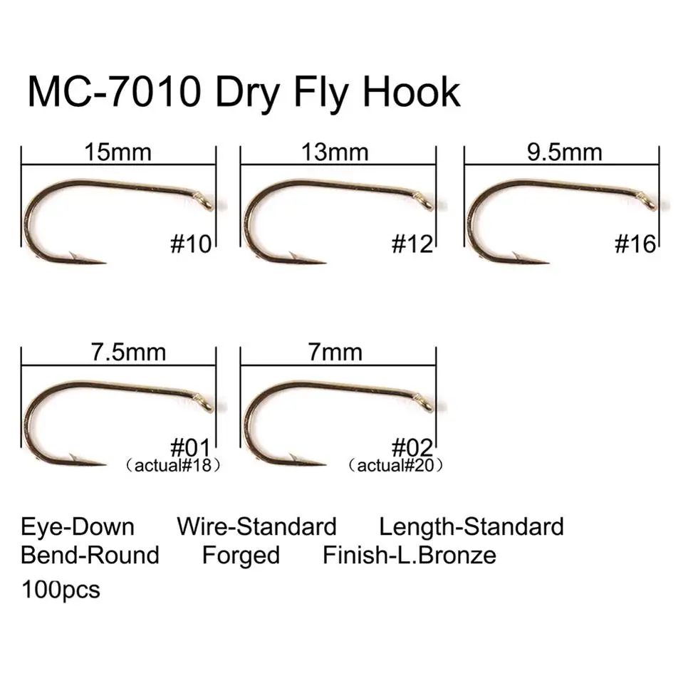 7010 Dry Fly Hook Maximumcatch 100 шт. крючок для завязывания Мух 4#-22# рыболовный крючок для рыбной ловли с колючей спинкой сухой влажный Нимфа креветка Caddis Pupa стример мух - Цвет: 7010 Dry Fly Hook