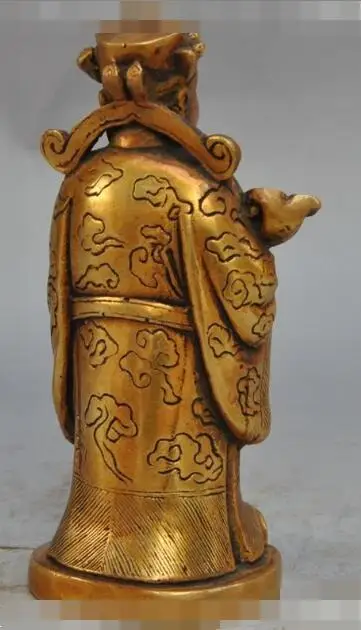 

Free shipping S00670 6" chinese folk bronze gilt wealth ruyi yuanbao ingot Jambhala Mammon god statue