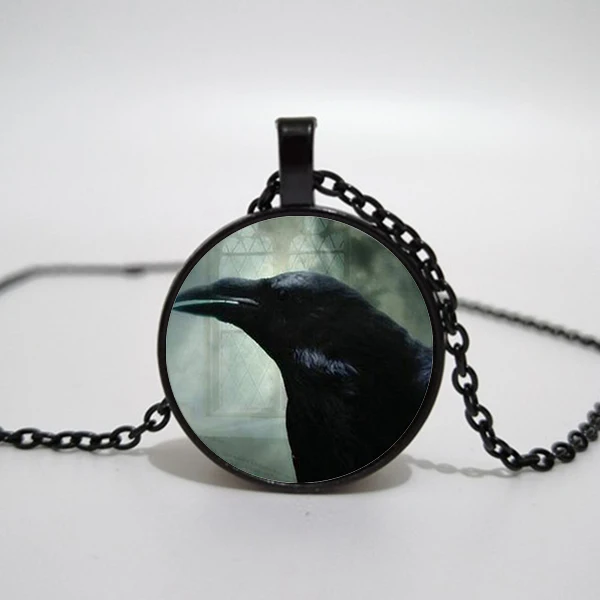 Ворона черный ворон ожерелье с фото модные ювелирные изделия стеклянная