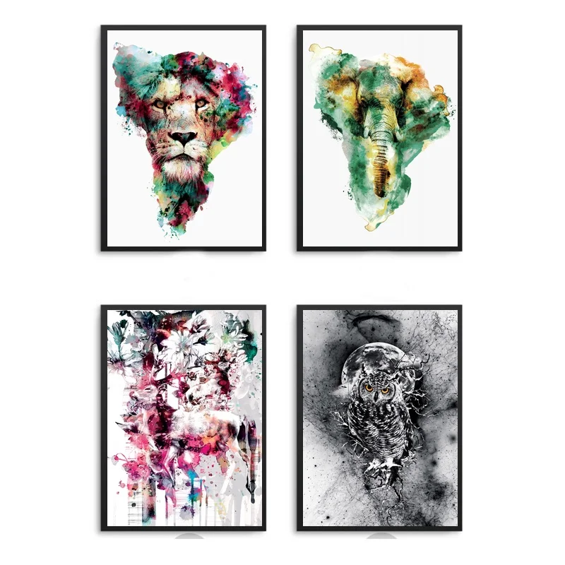 

Картина на холсте с изображением животных акварелью, настенный плакат с художественным принтом, современное минималистичное украшение для...