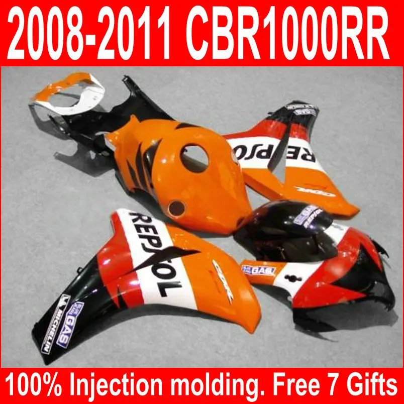 100% инъекционный комплект обтекателей для формования Honda CBR1000RR 08 09 10 11 оранжевые