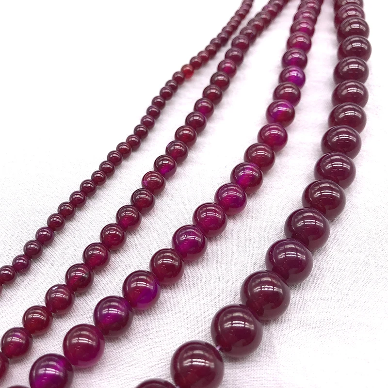 Wholesale Rose red Chalcedony agat Natural Stone Beads For Jewelry Making DIY Bracelet Necklace4/6 /8 / 10MM Strand 15'' | Украшения