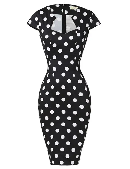 

Customize Women's 50s Dress Polka Dot Printed Cap-Sleeves Vintage Pencil Dress