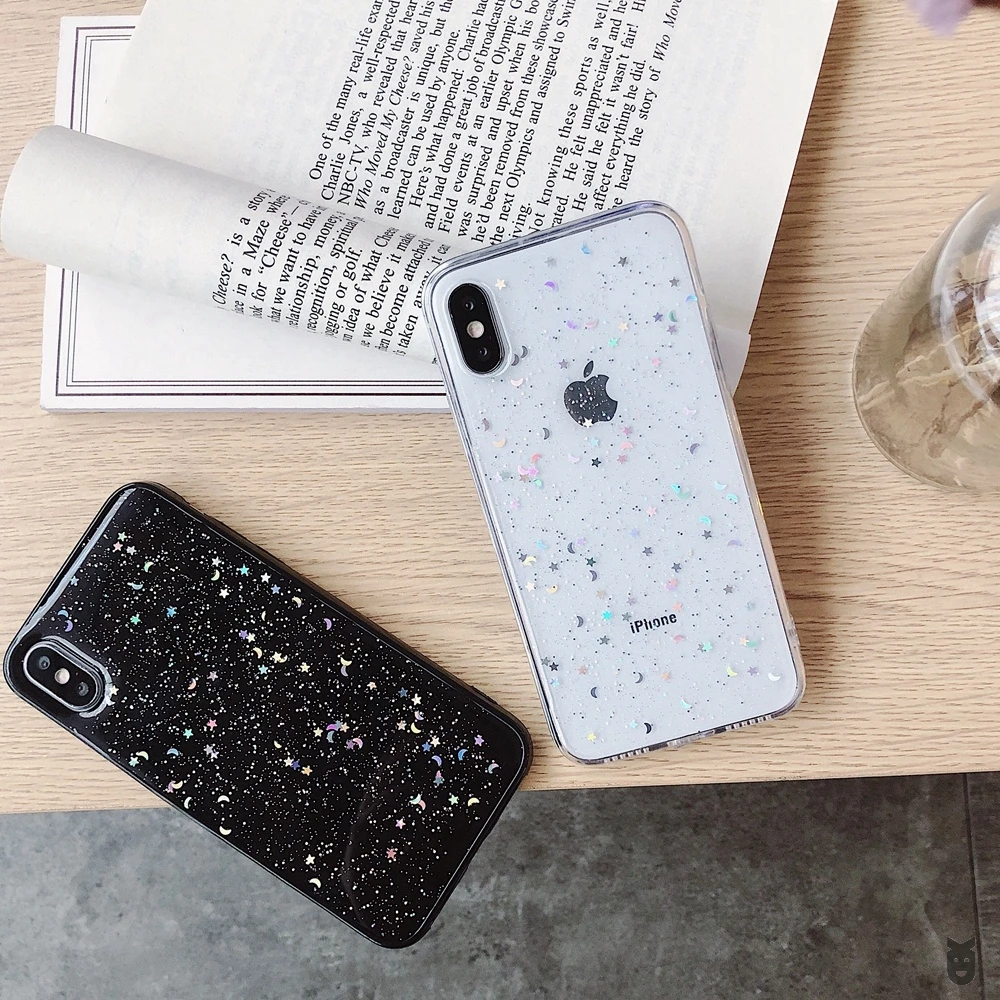 Для Apple iPhone 6 6s 7 8 Plus 11 Pro 10 X XS XR Max Блестящий Звездный лунный Блестящий мягкий прозрачный силиконовый чехол из ТПУ чехол