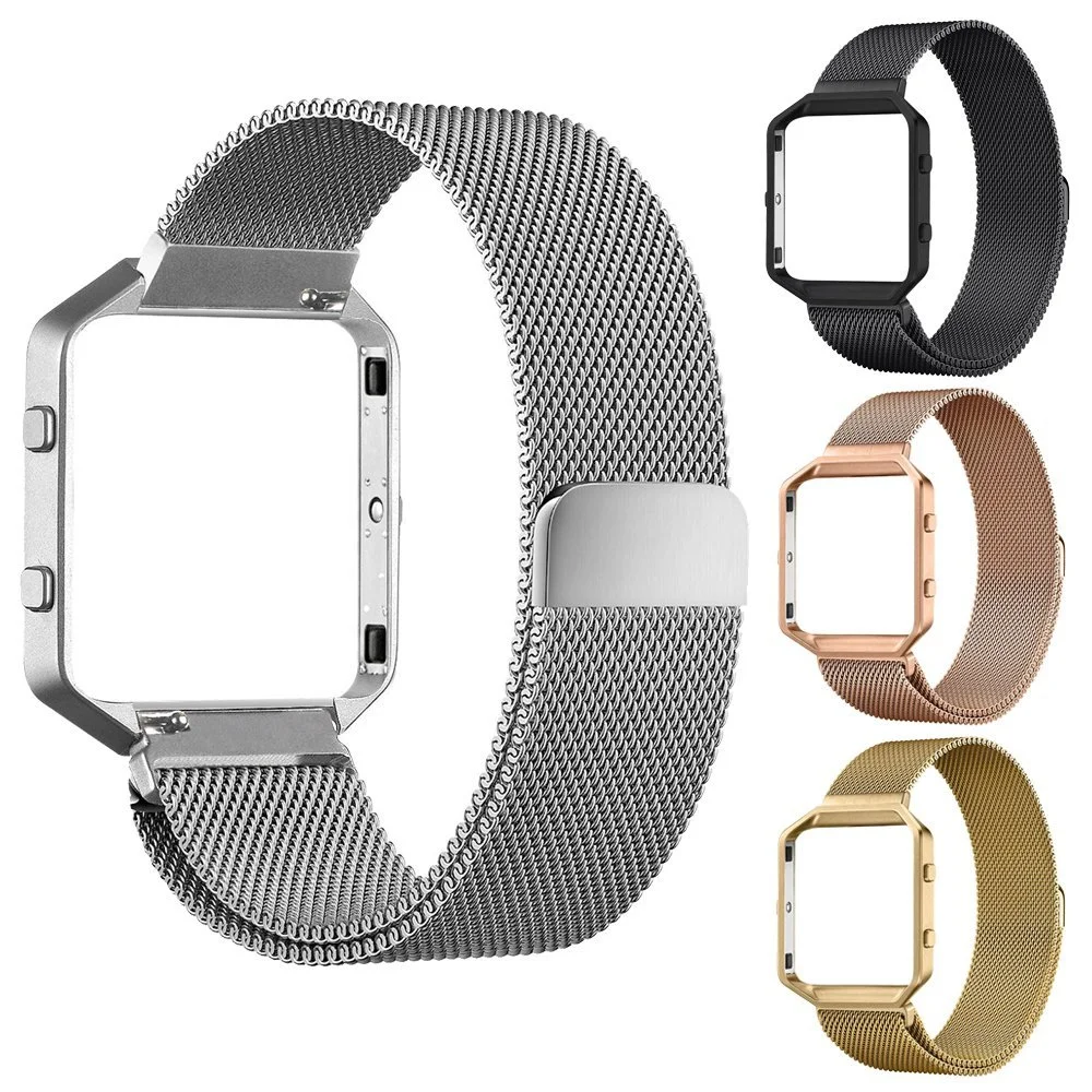 

ZycBeautiful Milanese Loop Watch Band Stainless Steel Magnetic Closure Bracelet for Fitbit Blaze Smart Fitness Watch Strap+Frame