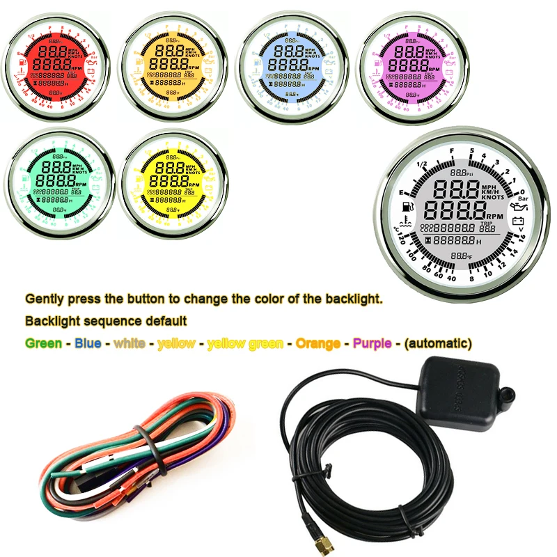 

White Dashboard GPS speedometers Fuel Oil pressure meters Volt meter Water temp meters 6 in 1 gauges fit for Auto Boat Gauges