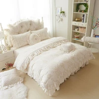 46pcs princess style velvet bedding sets cotton warm bed linens full queen king lace flower duvet coverbed skirtpillowcases