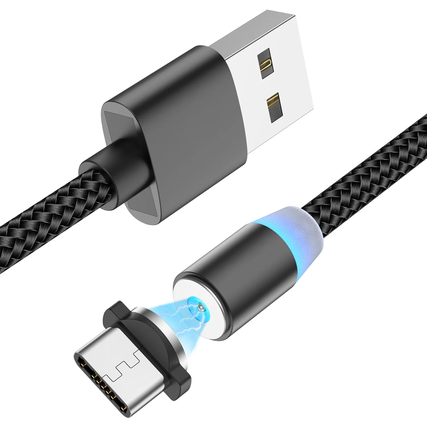 Moskado USB кабель с магнитной зарядкой USB цифровой линии быстрой зарядки Micro usb кабель для передачи данных type C USB зарядки шнуры - Цвет: For Type C Black