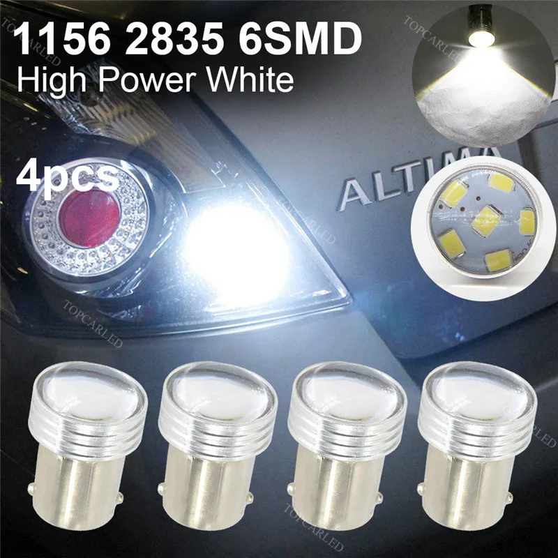 

SO.K 4pcs/lot HID White 1156 p21w 6 SMD 2835 Car LED Projector Bulbs Backup Reverse Backup 12V Lights