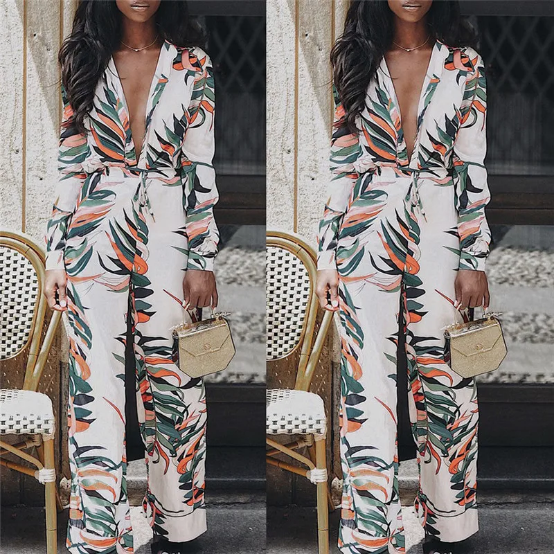Модные осенние Для женщин глубокий v образным вырезом Playsuit Клубная одежда Bodycon с