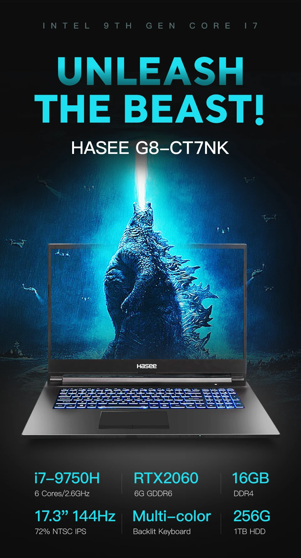 Hasee G8-CT7NK ноутбук для игр(Intel Core I7-9750H+ RTX 2060/16GB ram/256G SSD+ 1T HDD/17,3 ''ips 144Hz 72% NTSC) hasee Notbook