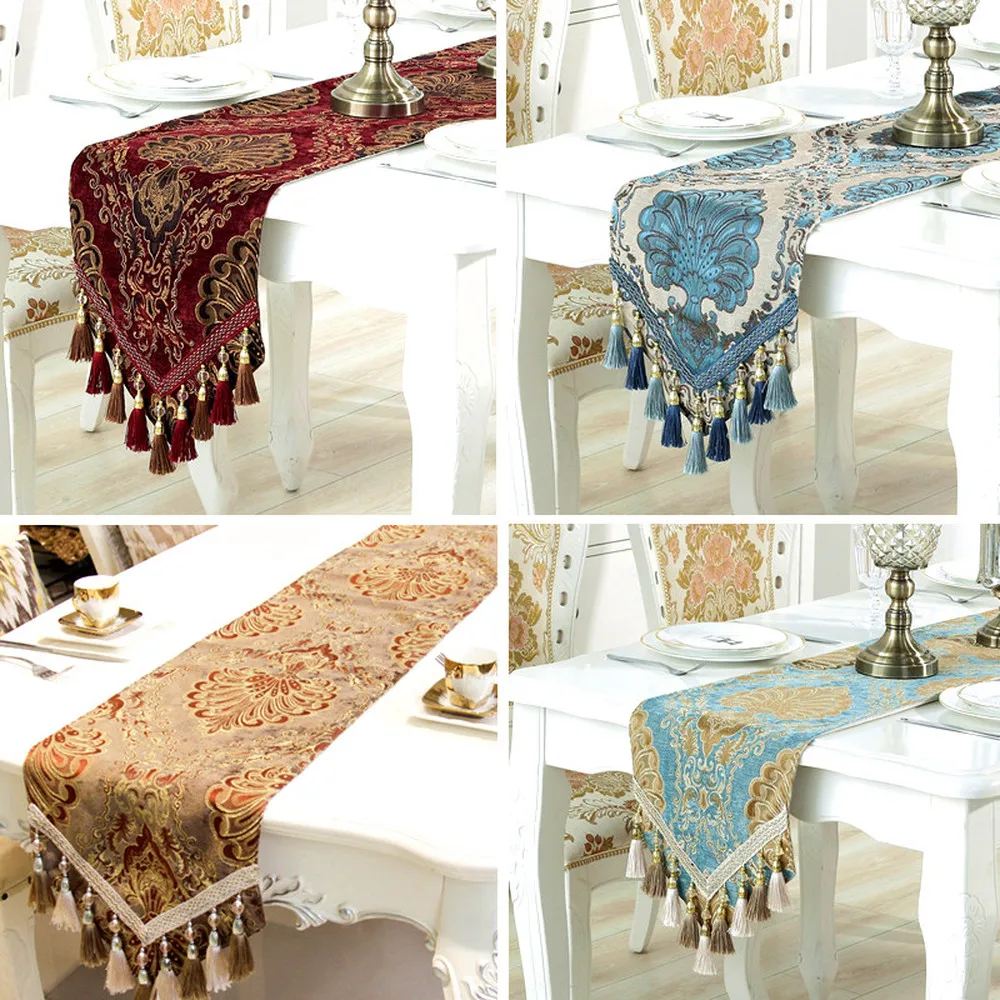 

Luxurious Chenille Table Runner European Style Table Flag Bed Flag Jacquard Table Cloth Banquet Party Wedding Table Decoration