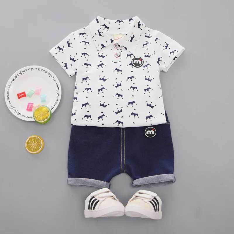 Oklady Newborn Baby Sets 2019 Boys Clothes Set Summer Cotton Crown Print Infant White Fashion Clothing Kids 1T 2T 3T 4T |