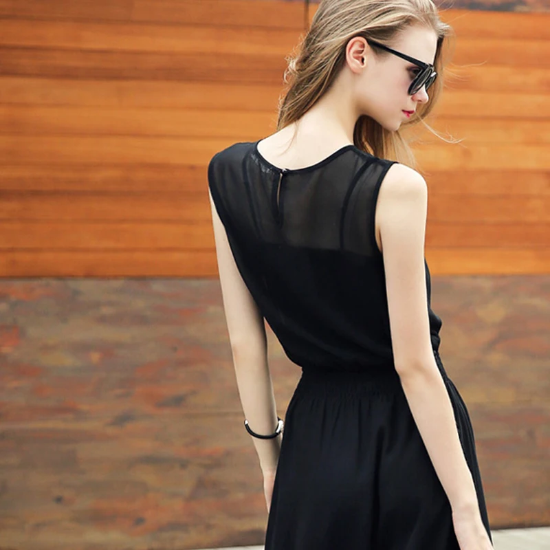 Шифон Платье 2016 Мода Черный Рукавов V-образным Вырезом Boho Горячая Европа