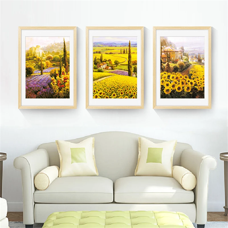 Подсолнух поле Скандинавское искусство живопись цветок море Холст Настенная