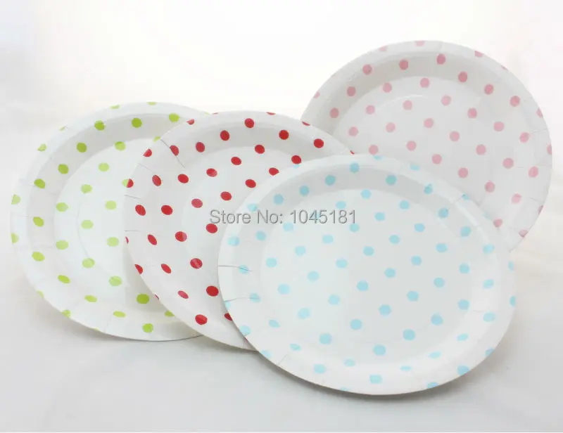 Бесплатная доставка 3000 шт./лот Желтые красные синие розовые бумажные тарелки для