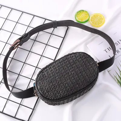 black Новые сумки для женщин, поясная сумка, женская сумка с круглым ремнем, роскошная брендовая кожаная нагрудная сумка, черная Новая модная соломенная сумка - Цвет: black