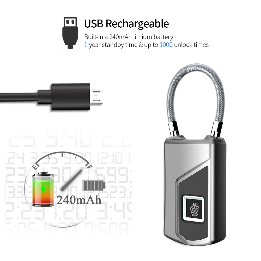 Смарт замок с USB зарядкой и блокировкой по отпечатку пальца|Замки| |