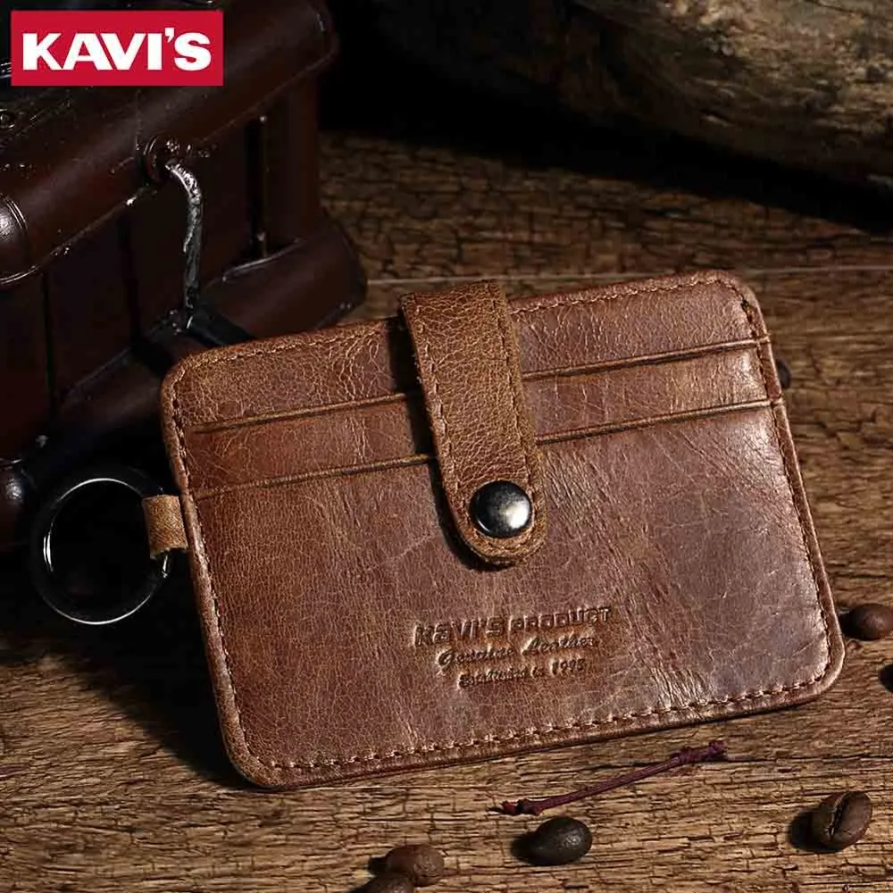 Модный кожаный кошелек KAVIS с застежкой для кредитных карт цветной мужской