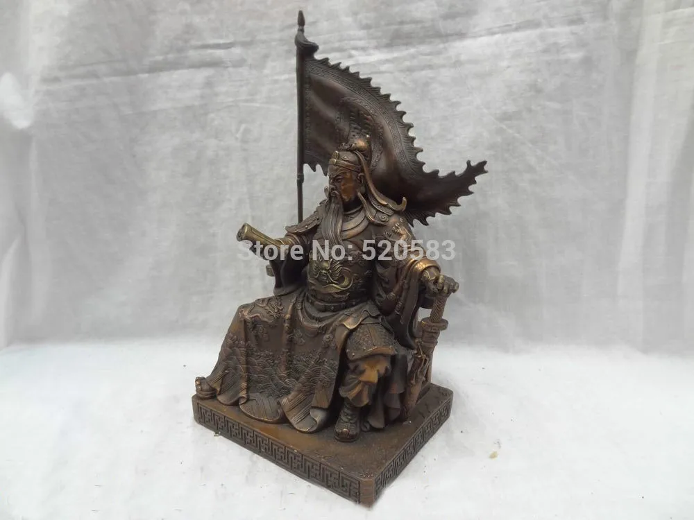 12&quot Chinese Bronze Dragon Head Warrior King Protect GuanGong GuanYu God Statue | Дом и сад