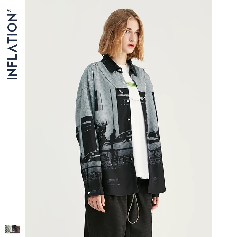 Inchaiton FW Новая мужская рубашка Harajuku Хип Хоп с длинным рукавом мужские рубашки с цифровой печатью свободная Мужская Повседневная рубашка бренд 92139W