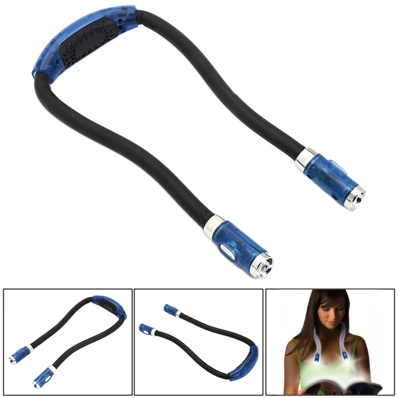 

1PC Black + Blue light Neck Book 4 LED Night Lamp Torch For Study Reading Flexible Adjustable Hug light Book Lights