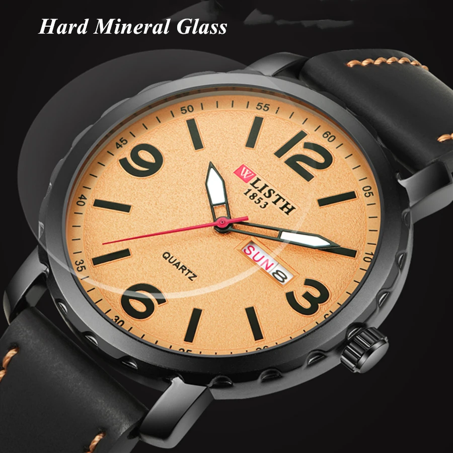 

WLISTH Fashion Business Week Wrist Watch Men Classic Genuine Leather Quartz Watch Day Date Clock Mens Watch Relojes Hombre 2019