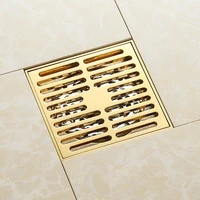 luxury gold solid brass 100 x 100mm square anti odor floor drain golden bathroom shower drain shower room drainer cover