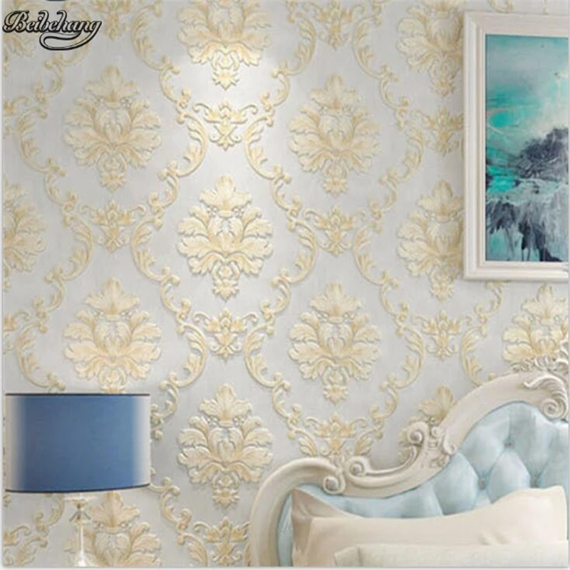 

beibehang European non-woven warm living room bedroom 3D relief three-dimensional precision Damascus background wallpaper