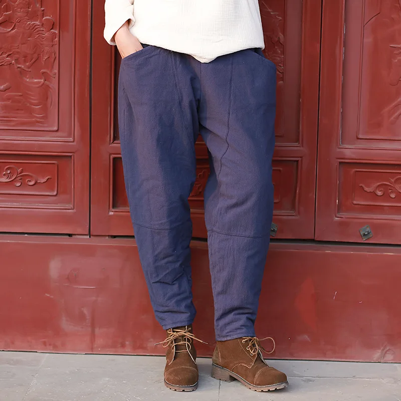 

Cotton Padded Thick Warm Winter Pants Women Loose Casual Elastic waist Autumn Pants Vintage Women Winter Harem Trousers C144