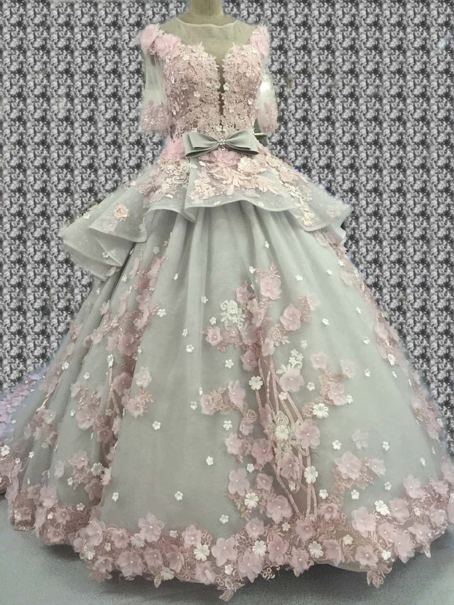 

Винтажное бальное платье, свадебные платья 2019 реальное фото, дешевые свадебные платья ручной работы с 3D цветами, полурукавами и цветочным рисунком