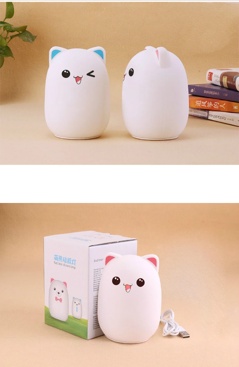 Новый милый кот светодиодный USB детский ночник с животными Перезаряжаемый