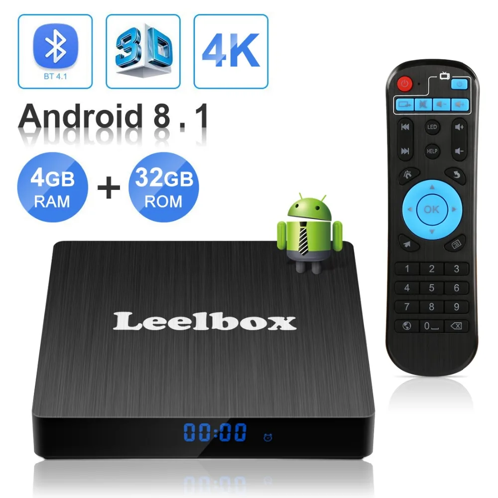 Leelbox Android 8.1 Smart TV BOX RK3229 4G DDR3 32G EMMC ROM Set Top Box 4K 3D H.265 Wifi media player Receiver play store | Электроника