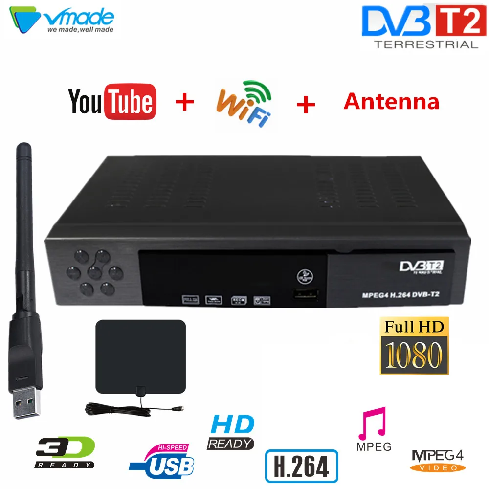 2019 высокое цифрового наземного ТВ приемник DVB T2 8902 с usb Wi Fi + антенны тюнер youtube h.264