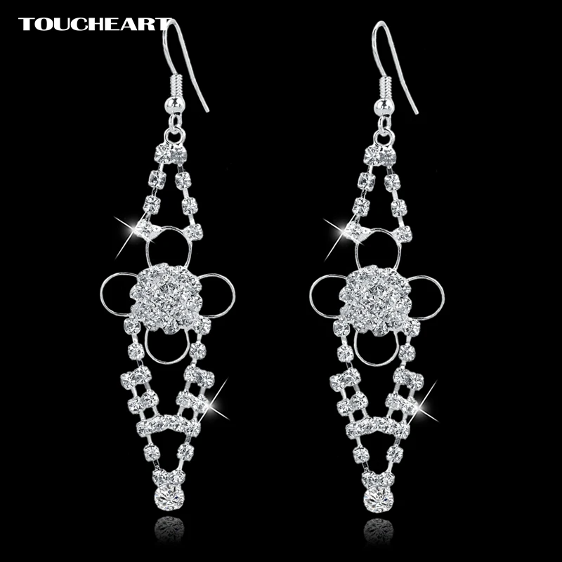 

TOUCHEART Silver color Jewelry Long Statement Drop Earrings For Women Vintage Big Crystal Tassel Wedding Earings SER150002