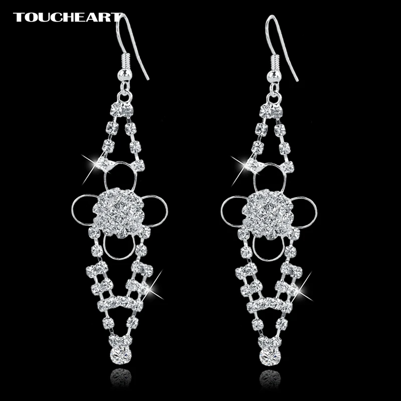 Женские длинные серьги подвески с кристаллами серебряного цвета|wedding drop earrings|wedding