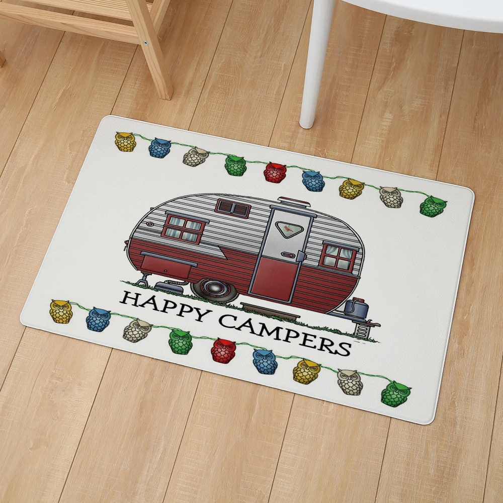 Мультфильм Happy Campers ПВХ кожаные коврики 46*76 см водонепроницаемый кухонный ковер