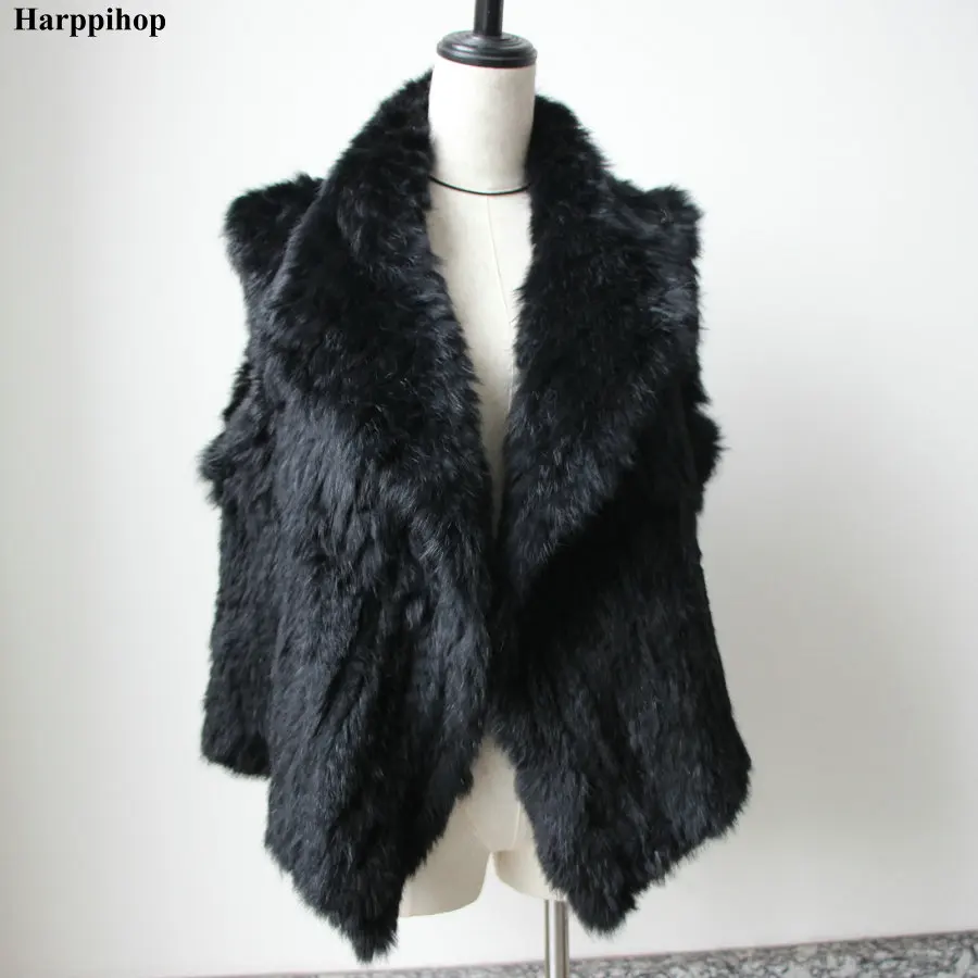 2021 Women Genuine Natural Real rabbit fur Knitted Vests Hand made Real Fur Gilets
